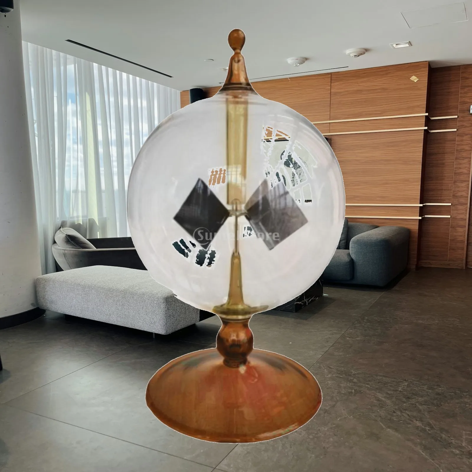 Round Leaves Glass Radiometer Windmill Science Desk Toy for Office Study Room Solar Energy Measurement