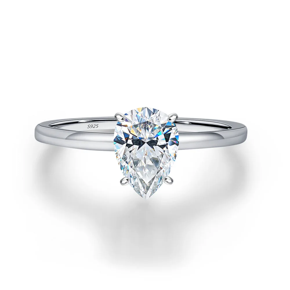 

Кольцо с бриллиантом в форме капли воды 2 карата, классическое кольцо с бриллиантом, универсальное обручальное кольцо из серебра 925 пробы.