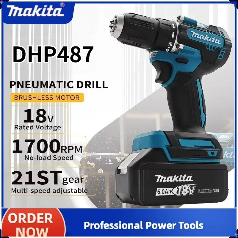 

Бесщеточная аккумуляторная ударная дрель Makita DHP487, электрическая отвертка с высоким крутящим моментом, инструмент для аккумулятора Makita 18 В.