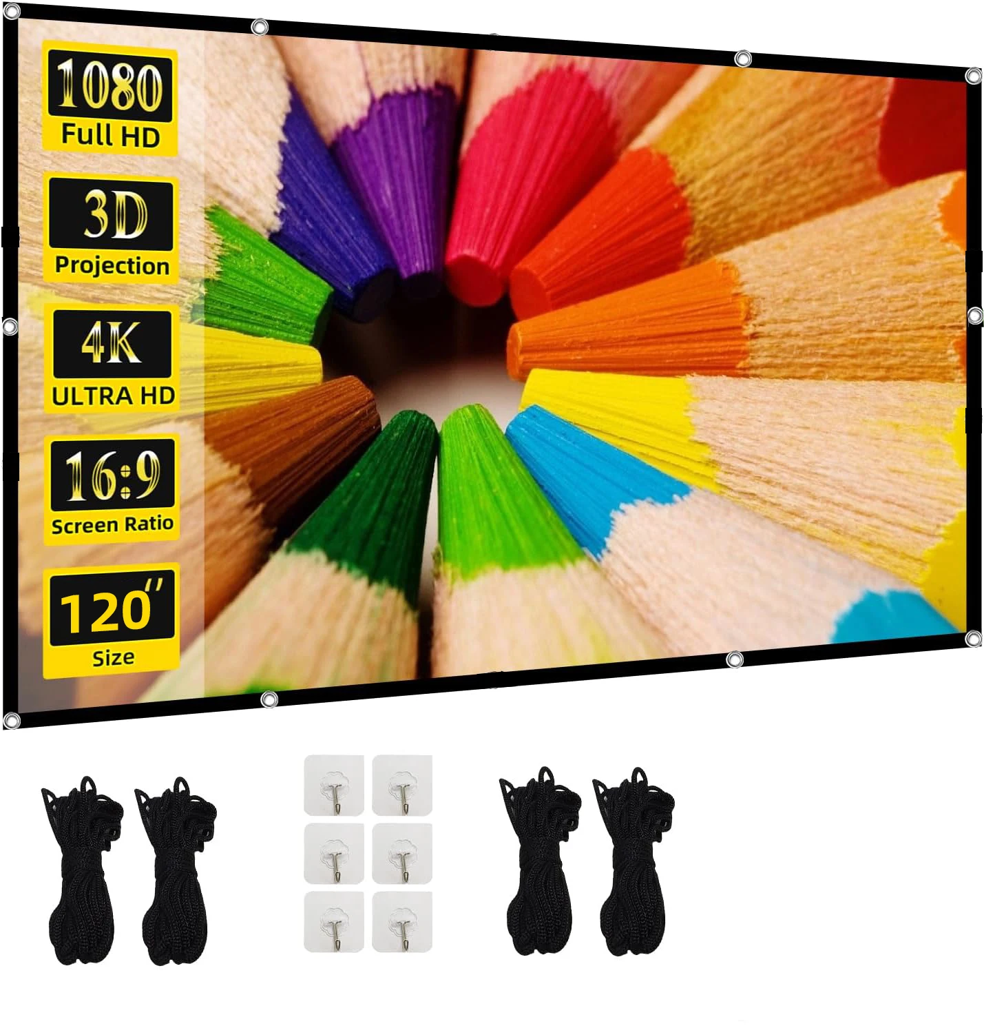 شاشة عرض 72-100-120 بوصة 4K، شاشة عرض محمولة قابلة للطي عالية الكثافة بيضاء أقل التجاعيد، مكتب منزلي خارجي