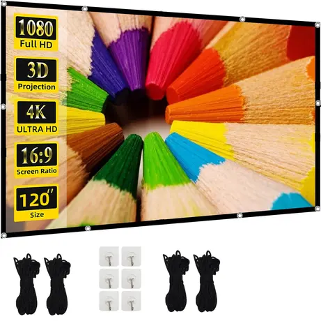 72-100-120 Inch 4k projector screen，Portable Foldable Projector screen High Density White Less Creases, Outdoor Home Office