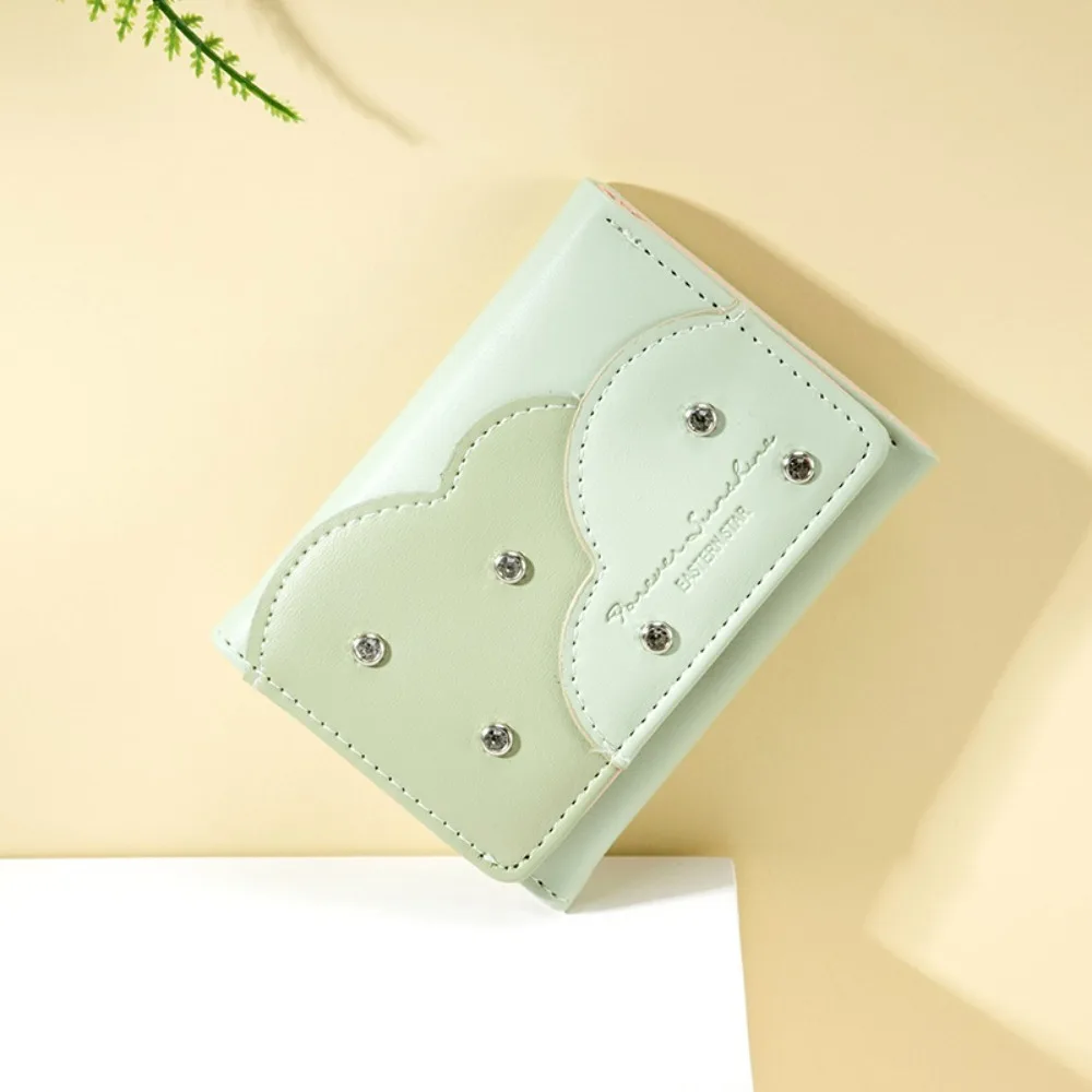 

Cute PU Leather Studded Wallet Rivet Card Holder Women's Short Purse Portable Foldable PU Trifold Wallet Business