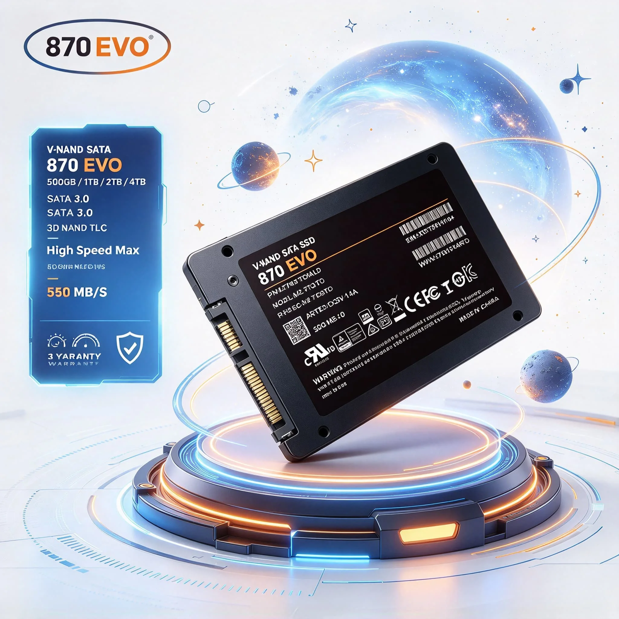 2.5Inch SATA3 870EVO SSD 500GB 1TB 2TB 4TB Internal Solid State Drive Reliable Endurance Storage for Laptop Desktop Home Office
