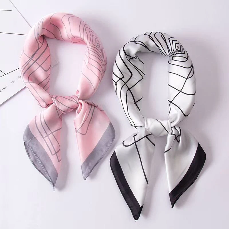 

Geometric Striped Silky Square Scarf, Chiffon Imitation Versatile Neck Scarf Bow Tie Wristband Hairband, Fashion Neck Decoration