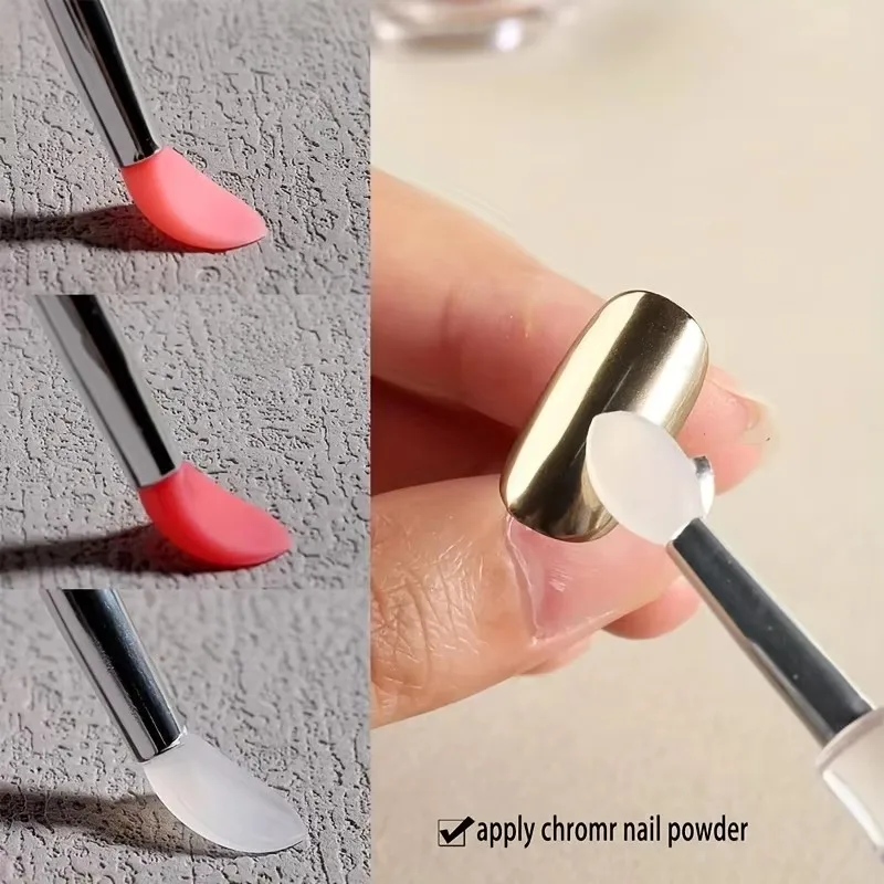 Nail Art Silicone Applicator Stick, Reusable Chrome Glitter Applicator Tool, New Easy-To-Use Pigment Silicone Nail Brush for Manicure