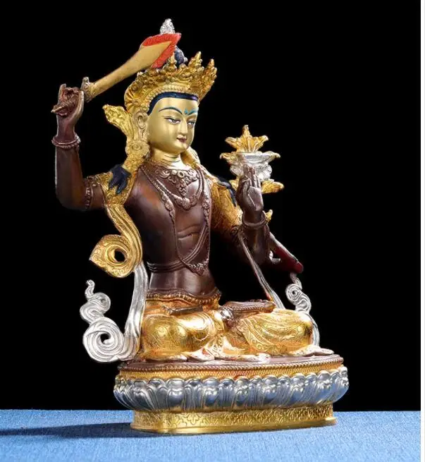 21cm large HOME Temple Family efficacious Protection Tibetan Buddhism gilding  Bodhisattva Manjusri Guan yin buddha statue