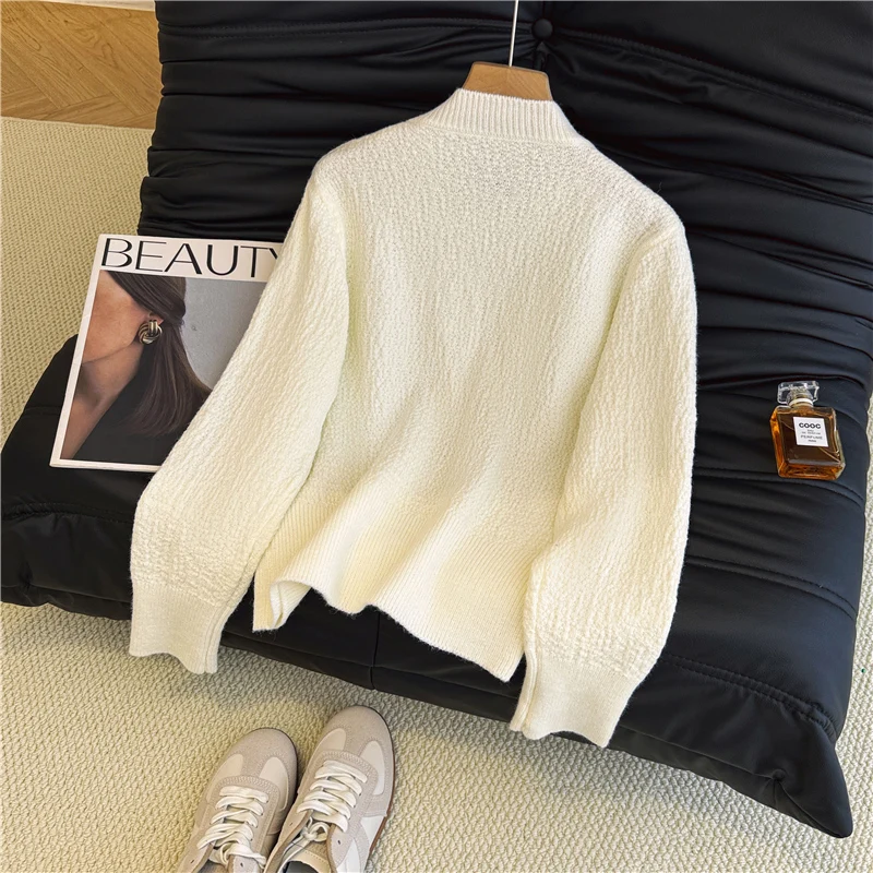 Cárdigan de punto con diamantes coloridos y cuello redondo para mujer, suéter elegante francés suave con una botonadura, prendas de vestir exteriores, Tops sueltos, moda de otoño