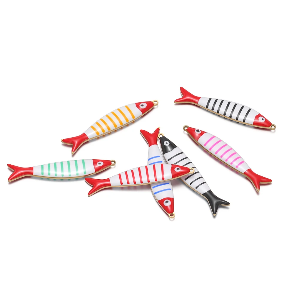 5 قطعة 40x8 مللي متر الفولاذ المقاوم للصدأ كلا الجانبين المينا الأسماك المعلقات الذهب Charms ل سوار ذاتي الصنع قلادة النتائج العصرية صنع المجوهرات