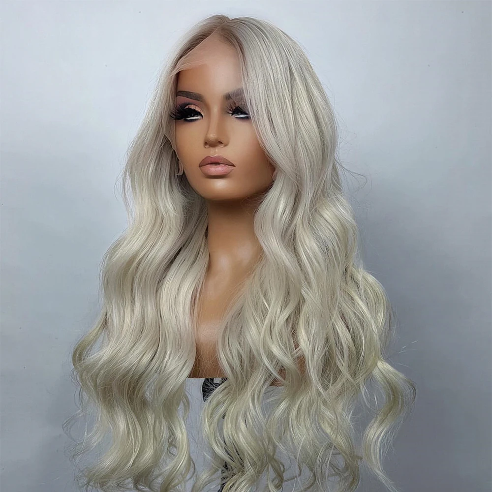 

Platinum Blonde Full Lace Human Hair Wigs Ash Root Hd Transparent Lace Wigs Brazilian Hair Lace Front Wig Slight Wavy For Women