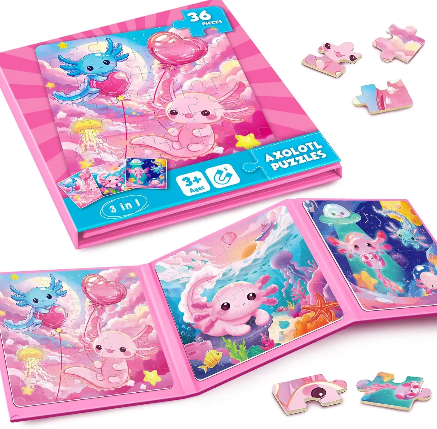 ألغاز الصور المقطوعة المغناطيسية للأطفال الصغار من سن 3 إلى 8 سنوات، (3 36 قطعة) ألعاب ألغاز السفر من Axolotl للأطفال من سن 4 إلى 6 سنوات هدية عيد ميلاد