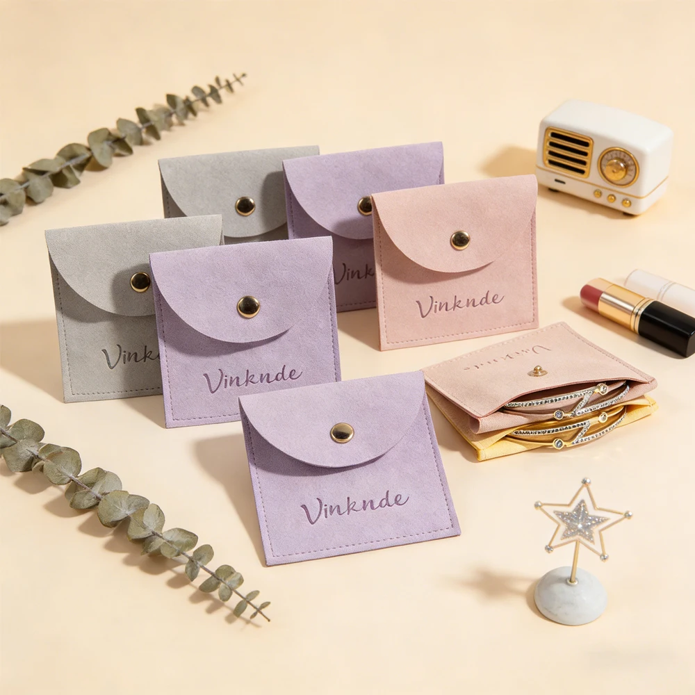 

Personalized 50PCS Jewelry Gold Snap Button Bag Chic Small Wedding Favor Bag Microfiber Pouch for Jewelry Ring Brooch Necklace