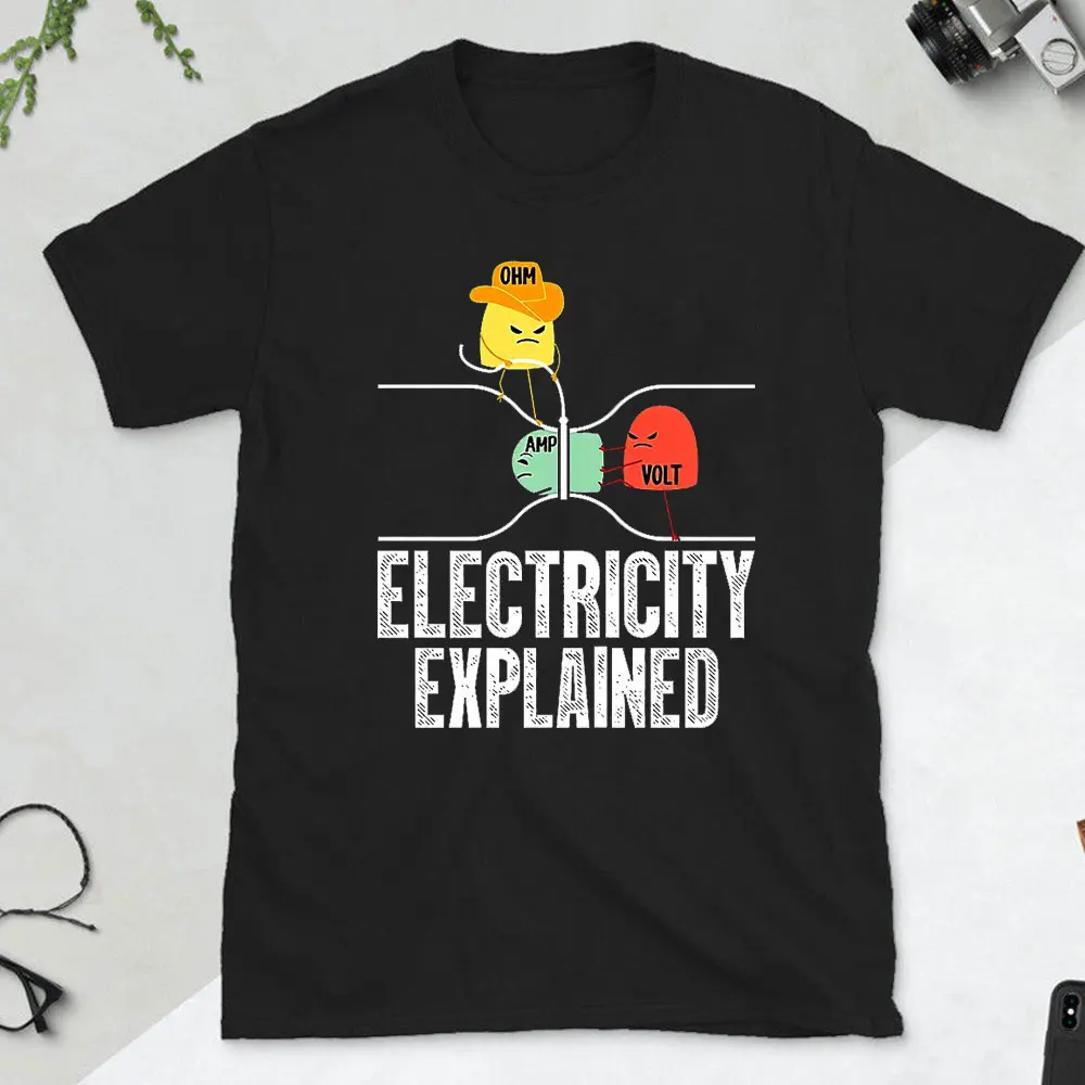 Funny Electricity Explained Electrician Ohm Amp Volt Men\'s T Shirts Ohm\'s Law Vintage Cotton T-Shirts Cotton New Arrival Tops