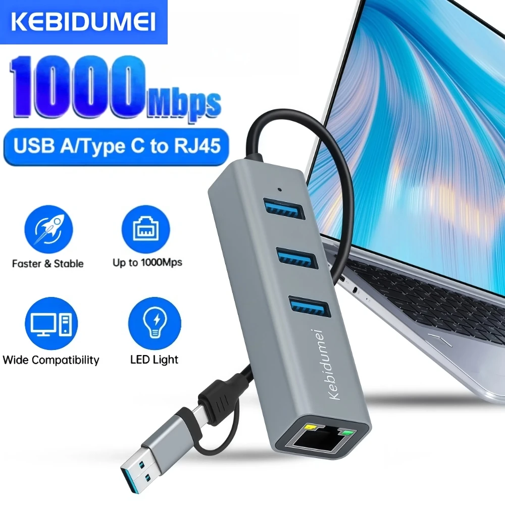 

1000 Мбит/с USB-адаптер Gigabit Ethernet типа C, сетевая карта USB 3.0 к RJ45 Lan Hub для настольных компьютеров, ноутбуков, Macbook, аксессуаров для ПК