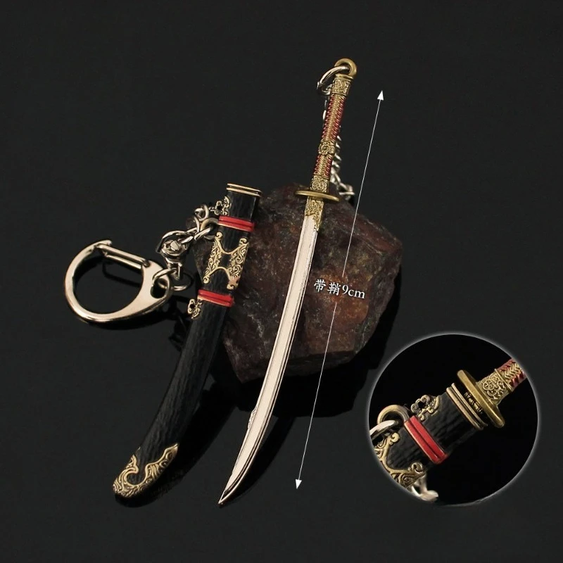 9cm/3,54 pulgadas Arena Breakout Mini bordado Crazy Ling juguete cuchillo aleación vaina modelo llavero colgantes periféricos armas escritorio