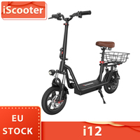 iScooter i12 Electric Scooter with Seat & Rear Basket, 500W Motor, 36V 7.5Ah Battery, 12-inch Pneumatic Tire, 25km/h Max Speed