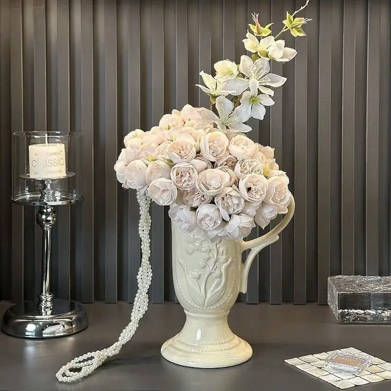

Vase French Garden Retro Relief Ceramic Dining Room Porch Cream Simple Home Ornaments Ornaments Ornaments