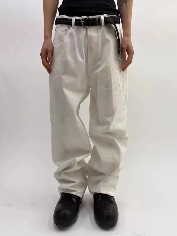 

Мужские повседневные свободные прямые хлопковые брюки с эффектом потертости, белые, свободного кроя, рабочие, для лесорубов, удобные, весенние