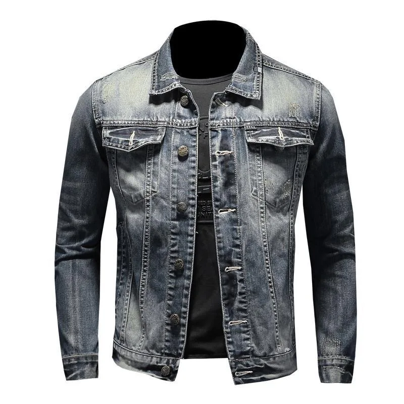 Jaqueta jeans retrô multi-bolso masculina, casaco solto casual, tamanho grande, monocromática, alta qualidade, nova moda, primavera e outono, 2022