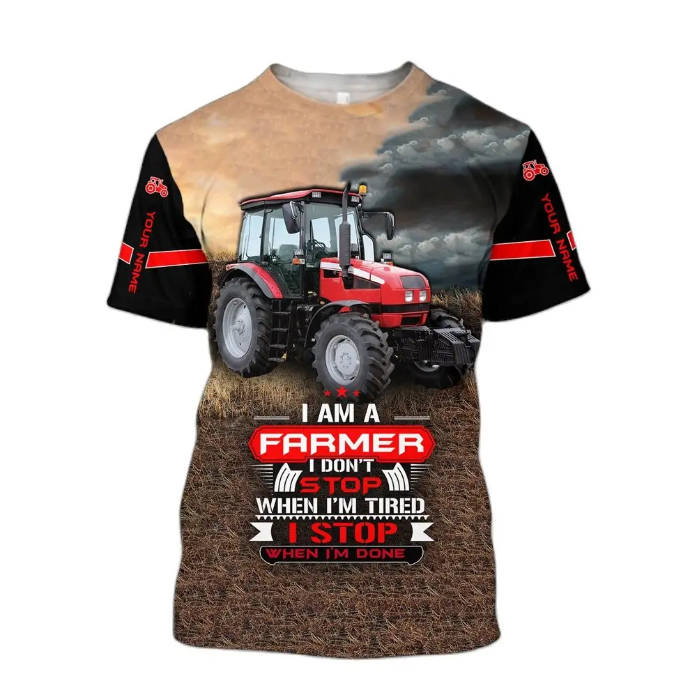 3D HD Digital Tractor Print Men\'s T-shirt Summer Trend Uniform Fashion Harajuku Oversized Casual O-collar Outdoor Work Clothing