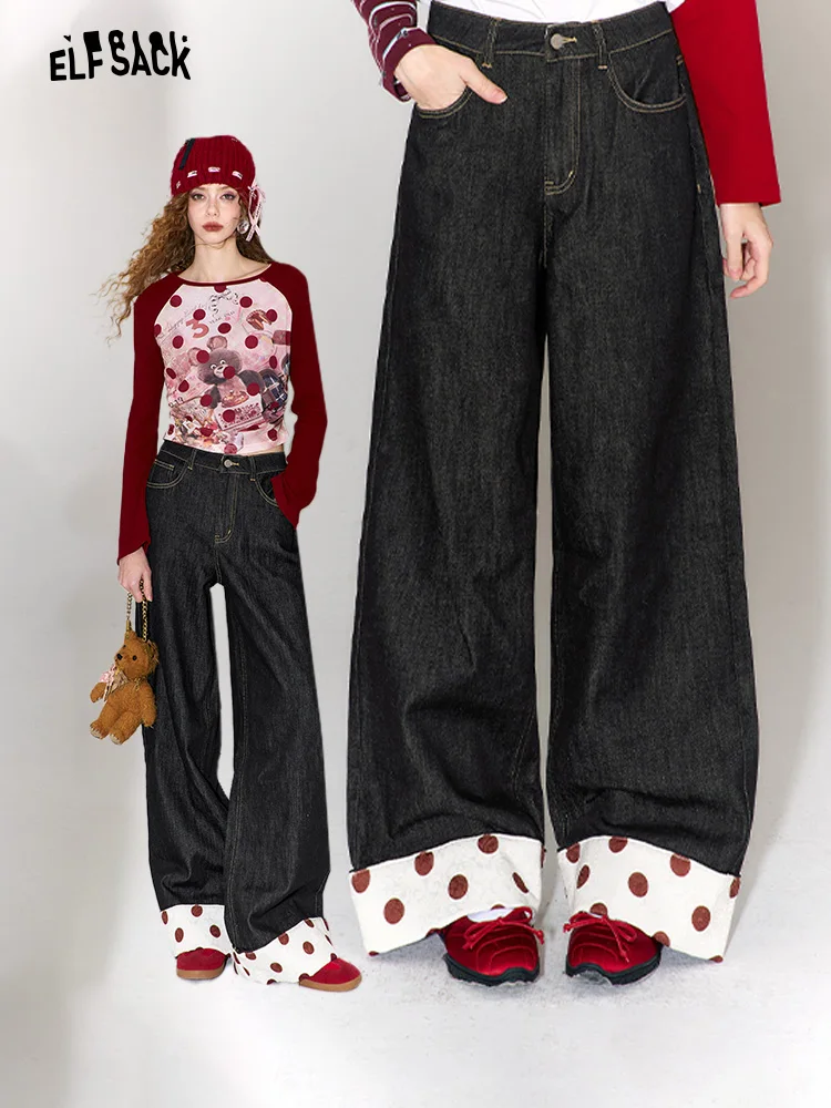 

High Waist Straight Leg Jeans Women's Early Spring Loose Fit Printed Patchwork Casual Sle Spring Season Ladies Jeans