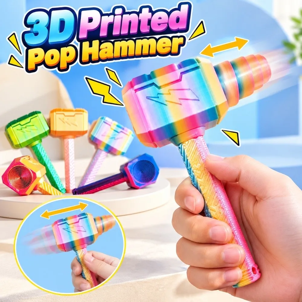 New 3D Printed Bounce Hammer Bounce Action Hammer Shape Colorful Hammer Pendant Novelty Stress Relief Toy Novelty Gift