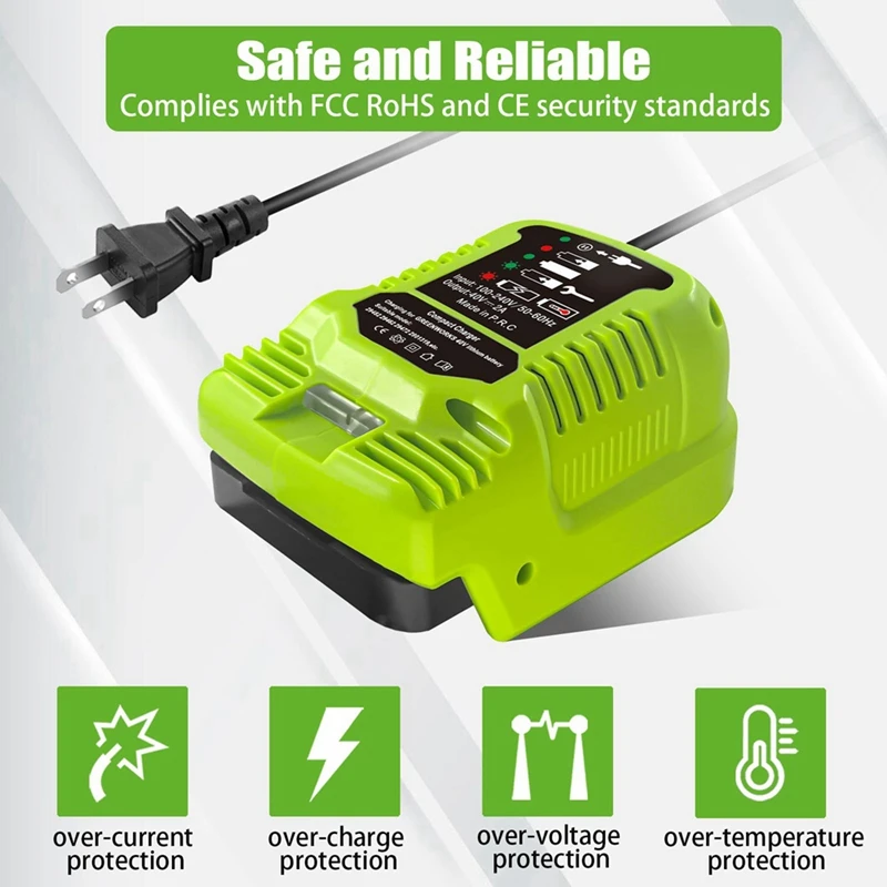 Mini Charger For Greenworks 40V Battery MAX 40V Battery 29462, 29472 And For Greenworks Other 40V Battery US Plug