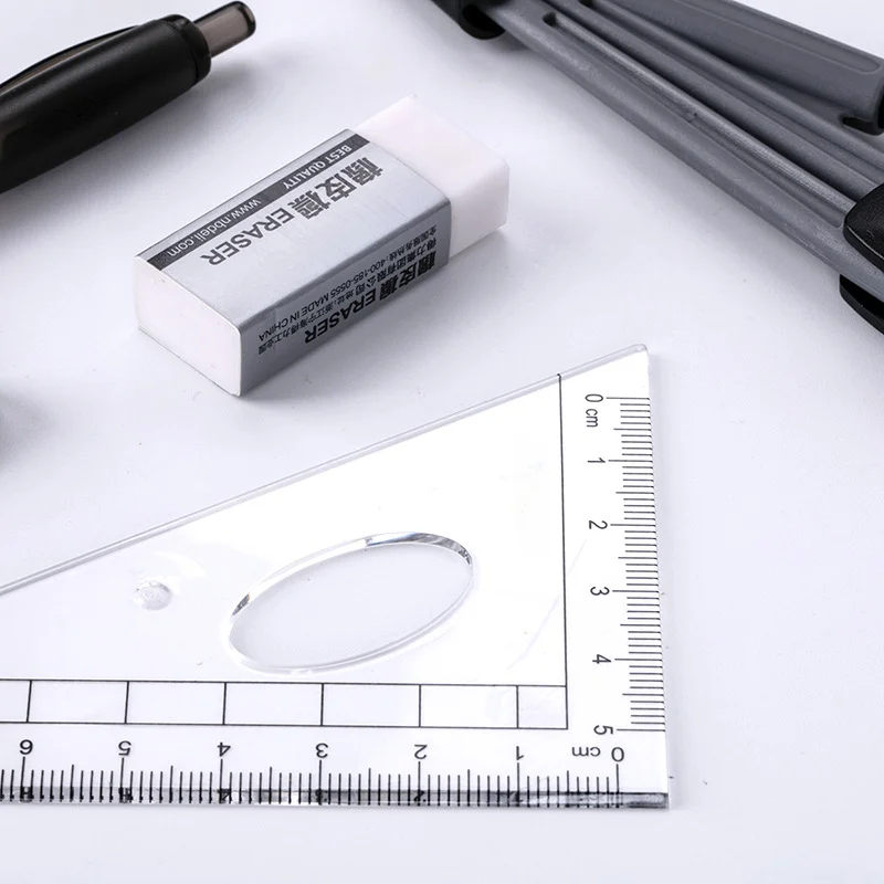 ยางลบสามเหลี่ยมวาดรูปโปรแทรกเตอร์8ชิ้น/เซ็ตเซ็ทยางลบคณิตศาสตร์ไม้บรรทัดสำหรับนักเรียนอุปกรณ์การเรียน