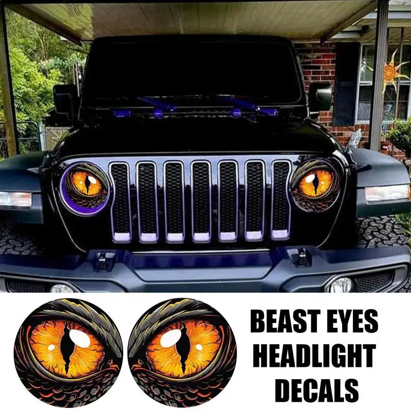 Beast Eyes Headlight Decals For Jeeps 3D Stereo Stickers Jeeps Headlights Decals Funny Eyes Headlight Stickers Round Headlight