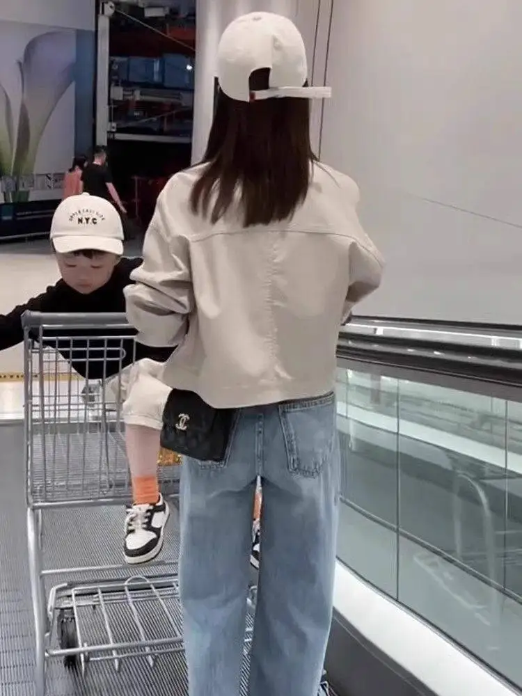 Faionable ort Leather Jaet Women's Spring Autumn New Sle Versatile Slimming Carriage Service Top Artistic Loose Fit