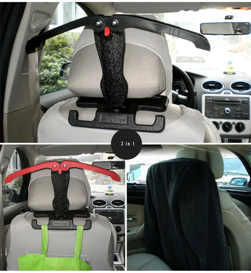 1PC Car Coat Hanger Headrest Back Seat Coat Hanger with 2 Hooks Multifunctional Car Hanger Organizer for Coat Suit Jacket
