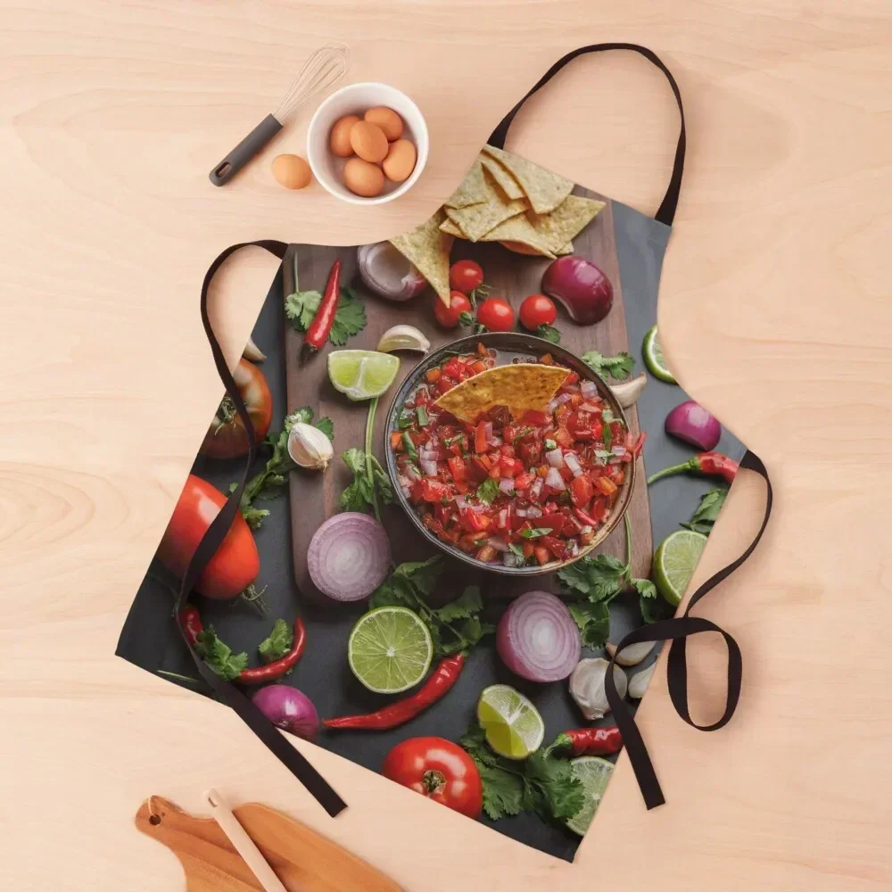 

Chips and Fresh Homemade Salsa with Ingredients Apron kitchen woman with pockets Kitchen Handle For Women Apron