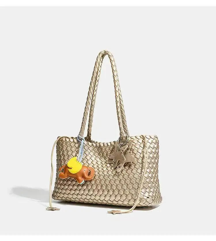 

Classics Hand-Woven women's Bag, PU Leather Vegetable Basket Sailboat Bucket bag, Casual Vacation Handbag Shoulder Bag