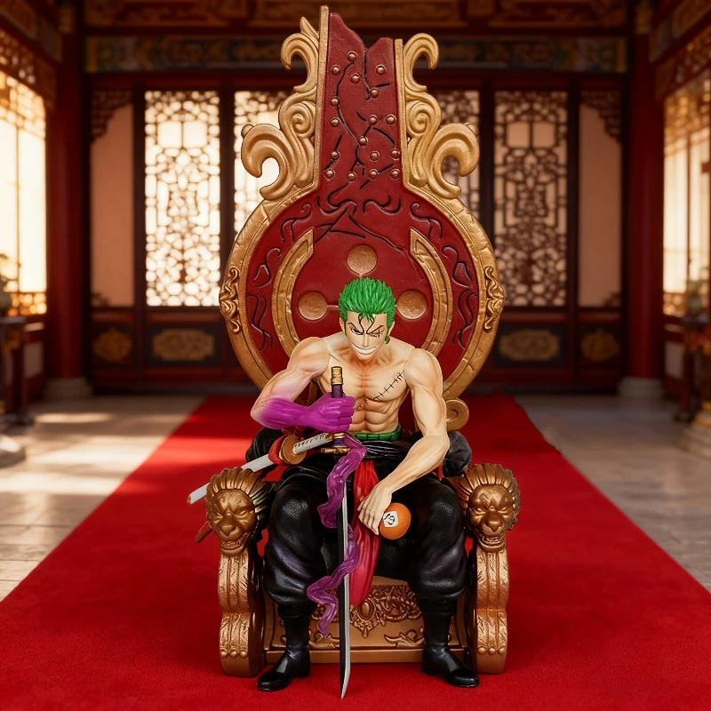 

One Piece Zoro Sitting Throne Statue - Dual Head Sculpture Collectible Model Ornament Gift For Anime Fans