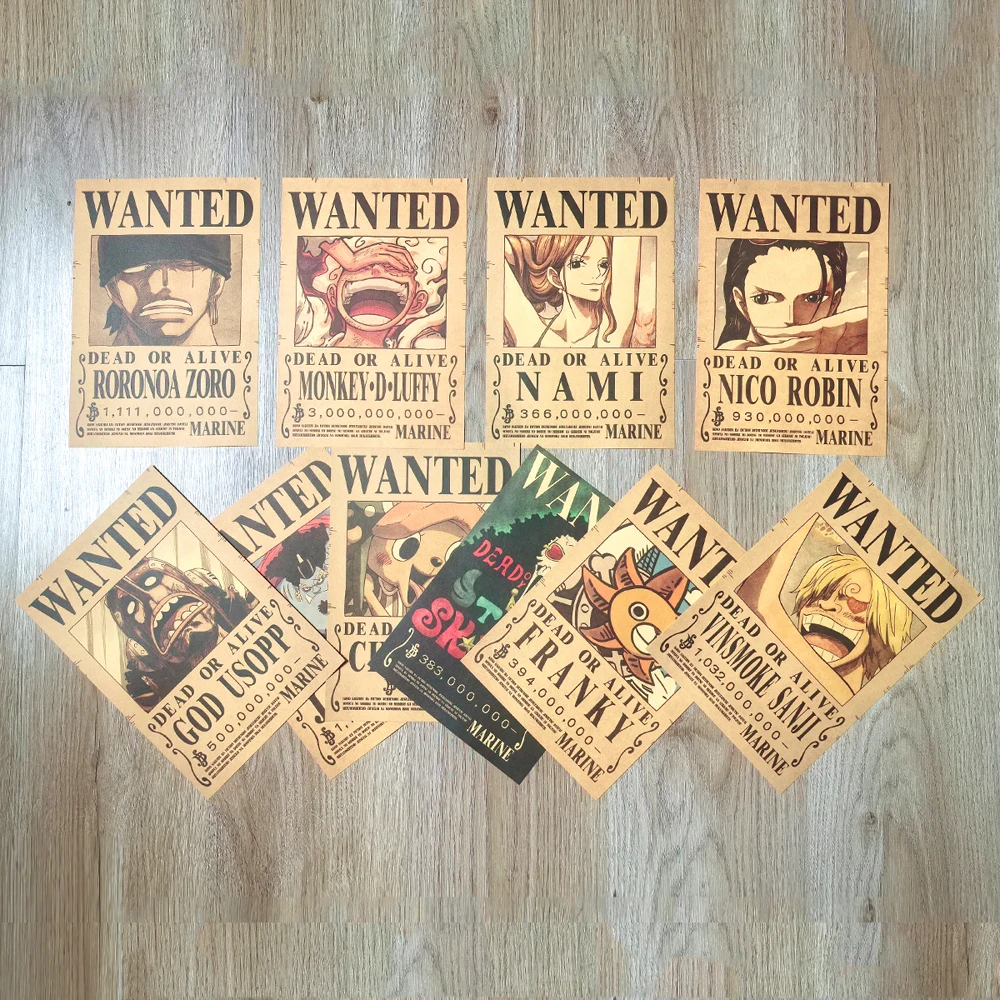 5-13Pcs One Piece Straw Hat Pirates Bounty Wanted Poster 28.5cmx19cm Anime Luffy Vintage Painting Bed Room Living Wall Poster