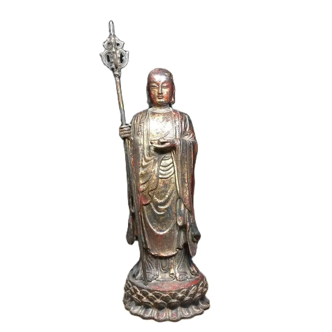 Metal Buddha statue Pure Copper Ksitigarbha Bodhisattva Length 8.5cm, width 8.5cm, height 23.5cm, weight 790g