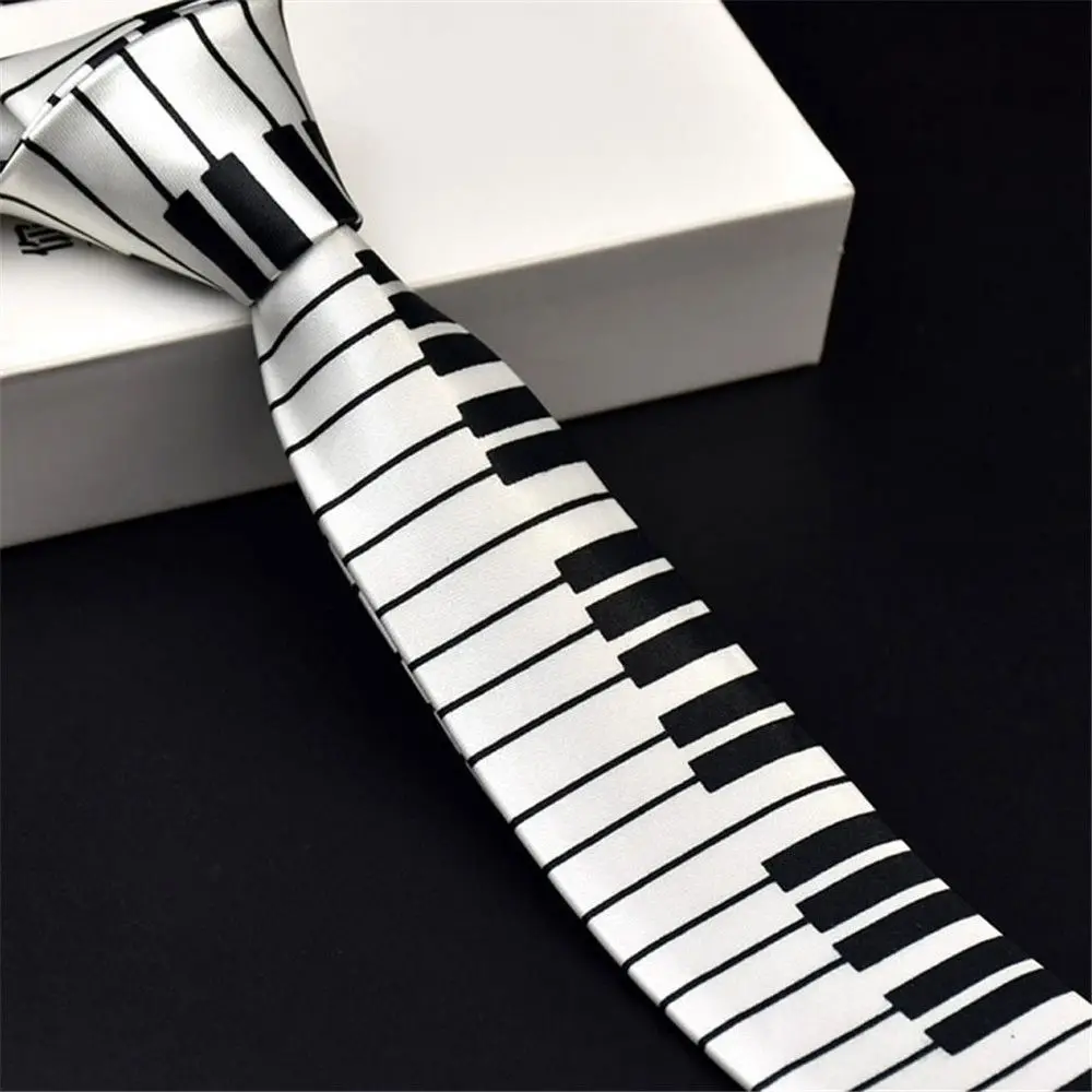 Regalos Clásicos para hombres Moda Corbata delgada en blanco y negro Corbata musical Corbata para teclado de piano