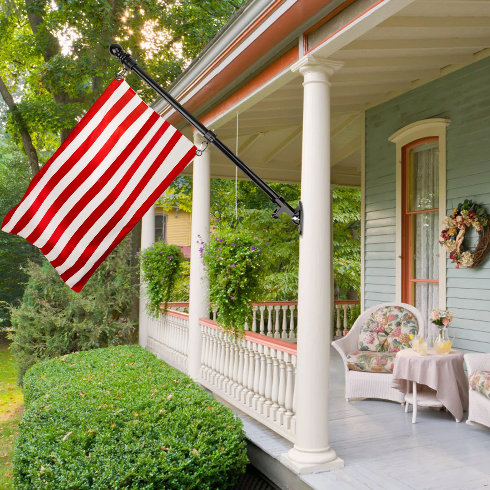 6FT Flag Pole Kit Flagpole Holder with Bracket Rotating Rings Adjustable Flagpole Multi-Angle of 45° & 90° for Garden Yard Fence