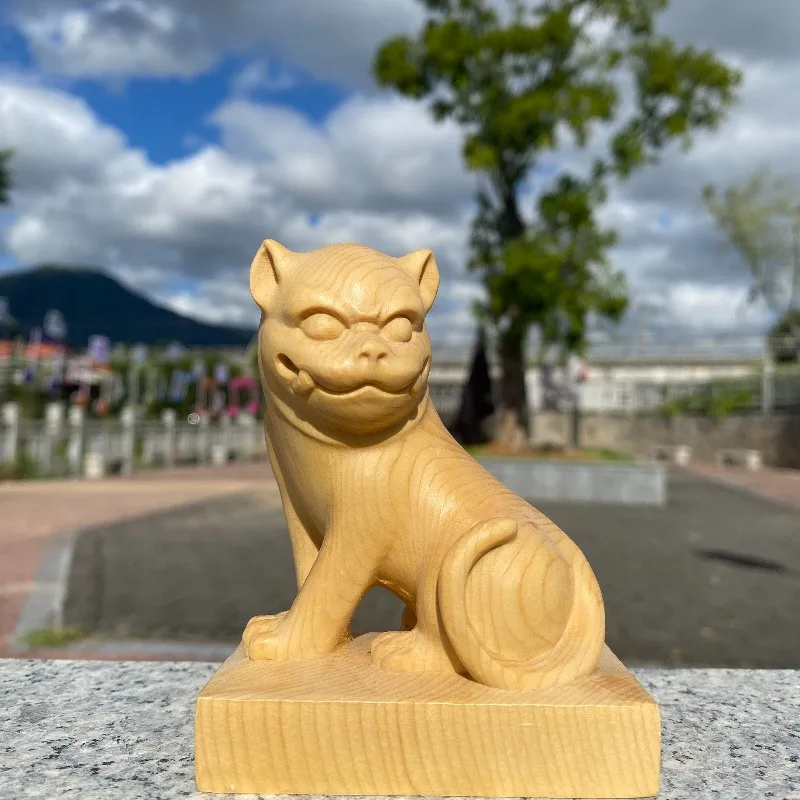 Hand-Carved Hinoki Wood Tiger Figurine - 4.3