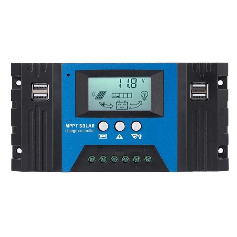 Controlador de carga Solar MPPT de 100A, pantalla LCD USB Dual, 12V/24V, regulador de cargador de Panel Solar automático con carga fácil de instalar