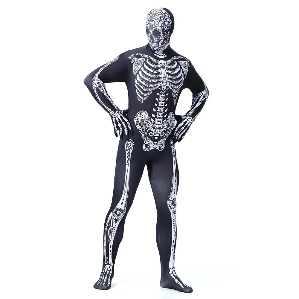 Purim Halloween Costumes for Men Day of the Dead Scary Zombie Skeleton Costume Cosplay Zentai Suit