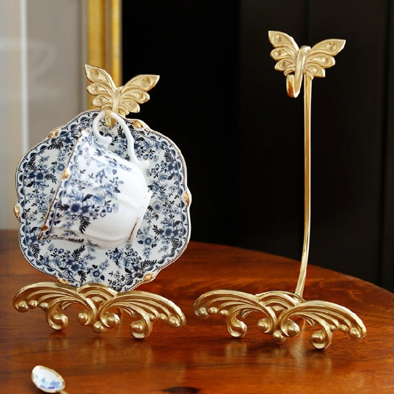 Medieval Brass Teacup and Saucer Display Stand,Teacup Holder Stand for Display,Antique Coffee Cup Mug Holder for One Cup