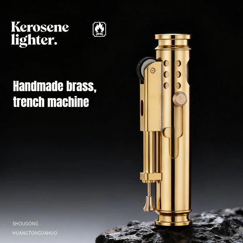 

New Brass Special-shaped Grinding Wheel Oil Lighter, Retro Fashionable Collectible Handmade Lighter, Gift for Men