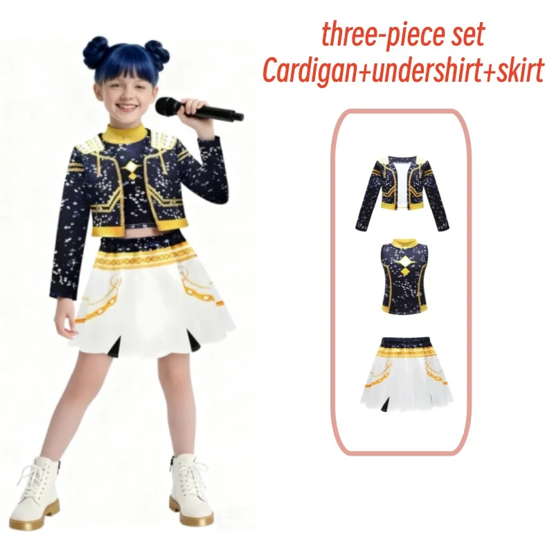 زي Zoey Rumi Mira للمسرح للأطفال، زي تنكري للفتيات باللون الأسود لحفلات الهالوين، مجموعة ملابس تنكرية مطبوعة #1