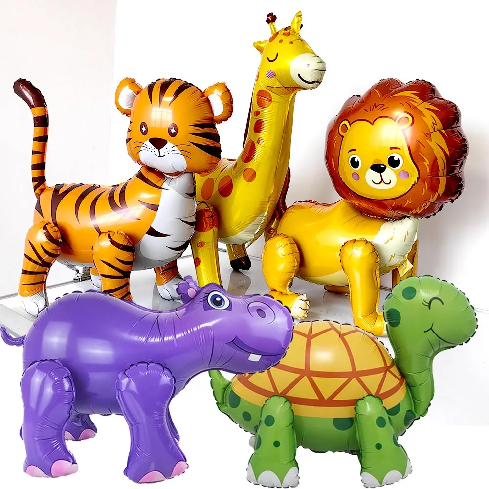 Self-Standing Animal Balloons Jungle Animal Lion Tiger Giraffe Hippo Turtle Kid Birthday Party Balloon Jungle Safari Theme Decor