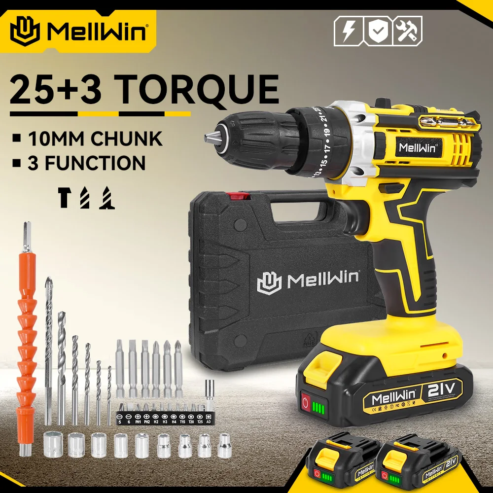 MELLWIN 25 + 3 Drehmoment Akku-Elektro-Schlagbohrschrauber-Set, Mehrzweck-Elektroschrauber-Werkzeug-Sets für Makita 18 V Akku-Pin