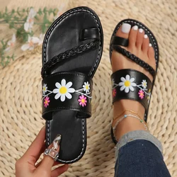 Ladies Summer Solid Colour Simple Retro Ankle Strap Round Head Flat Bottom Plus Size Roman Shoes Comfyfor Women