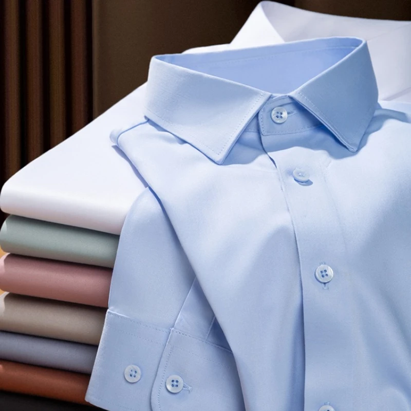 

Large Size 8XL 9XL Anti-wrinkle Modal Mulberry Silk White Shirts for Men Short Sleeved & Long Sleeve Casual Shirt Men Business
