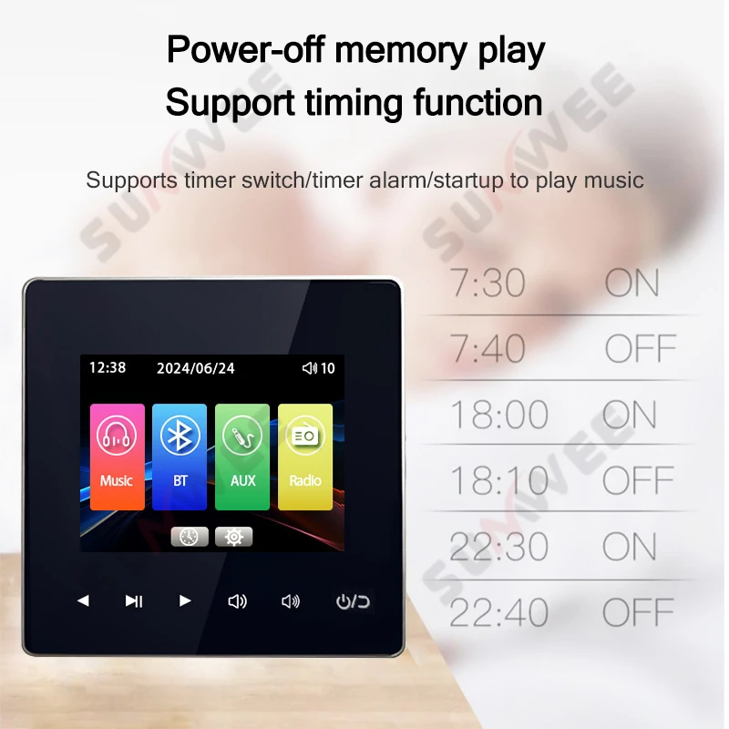 Home audio Wall music panel hotel 86 amplificador Bluetooths wall amplifier AUX TF player FM radio sound ceiling speaker system