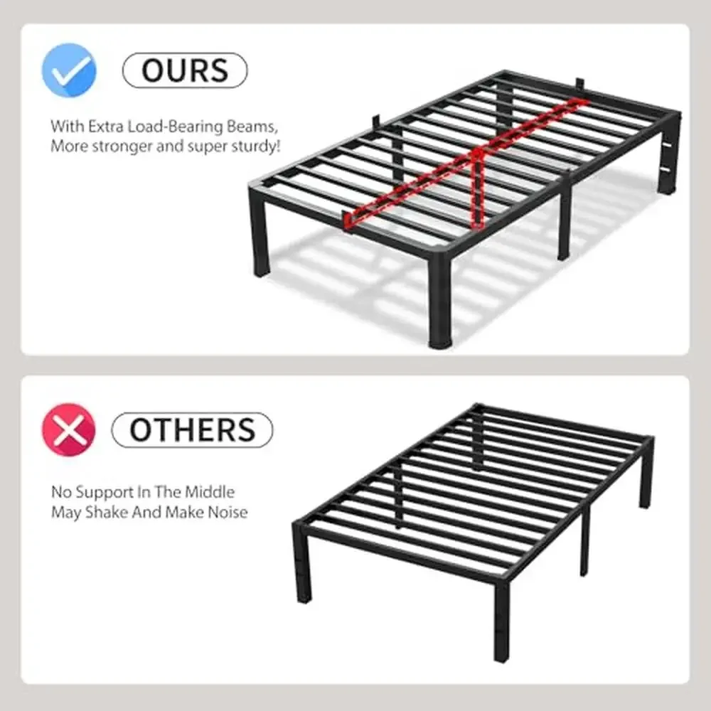 Heavy Duty Metal Platform Bed Frame Twin Size 3500Lbs Support Round Corner Legs Mattress Stopper No Squeak Black Steel Slats 14