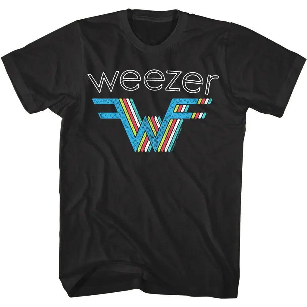 Weezer Men's T Shirt 3D Rainbow Logo Black Alt Rock Concert Merch Big and Tall  For Him